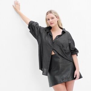 Gap Metallic Stripe Big Shirt in Black Metallic Stripe Size Small
